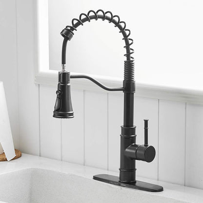 OWOFAN Kitchen Faucets with Pull Down Sprayer Solid Brass Matte Black Industrial Single Handle One Hole Or 3 Hole Faucet for Farmhouse Camper Laundry Utility RV Wet Bar Sinks - Hatke