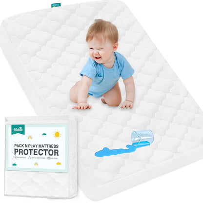 Pack N Play Waterproof Baby Crib Mattress Pad - 39" x 27" Fitted Cover Protector for Mini & Portable Playard Mattresses - Hypoallergenic Ultra Soft Padding -White - Hatke