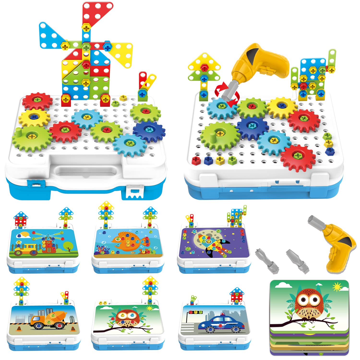 YALAOBAN Gear Set Building Block Toys - 196pcs Building Block Learning Toy Set, which can Switch The Mode of Electric Drill or Electric Motor, STEM Educational Toys, Suitable for Boys and Girls Ages 3+ - Hatke