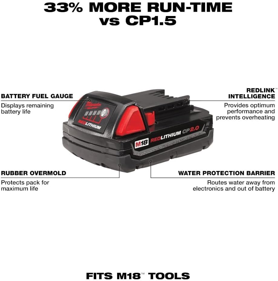 Milwaukee 48-11-1820 M18 18v REDLITHIUM 2.0 Compact Battery Pack - Hatke