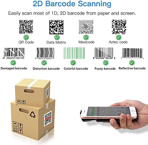 Upgraded Eyoyo QR Code Scanner Bluetooth Android Barcode Scanner, Portable Back Clip Wireless 1D 2D UPC ISBN Inventory Barcode Reader PDF417 Data Matrix Code Compatible with iPhone, Android Phone - Hatke