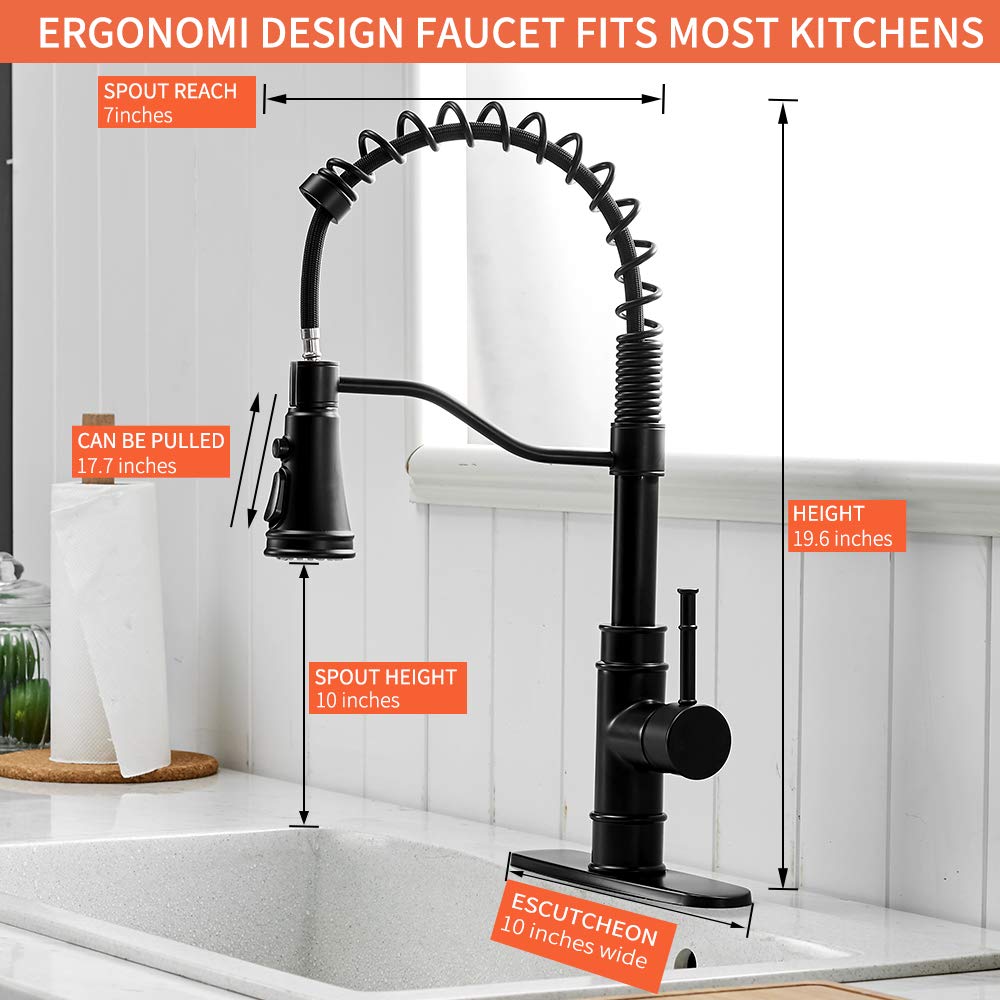 OWOFAN Kitchen Faucets with Pull Down Sprayer Solid Brass Matte Black Industrial Single Handle One Hole Or 3 Hole Faucet for Farmhouse Camper Laundry Utility RV Wet Bar Sinks - Hatke