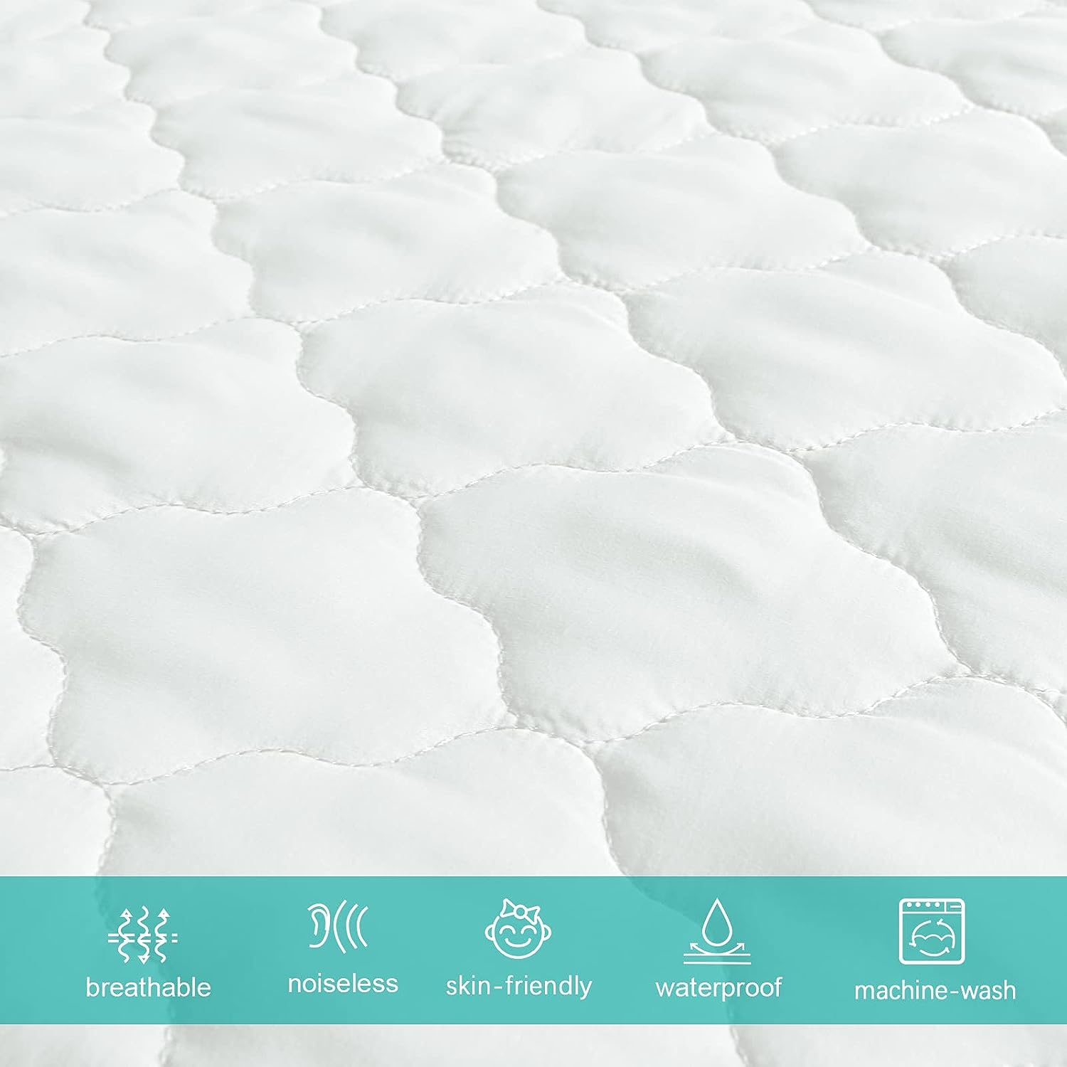 Pack N Play Waterproof Baby Crib Mattress Pad - 39" x 27" Fitted Cover Protector for Mini & Portable Playard Mattresses - Hypoallergenic Ultra Soft Padding -White - Hatke