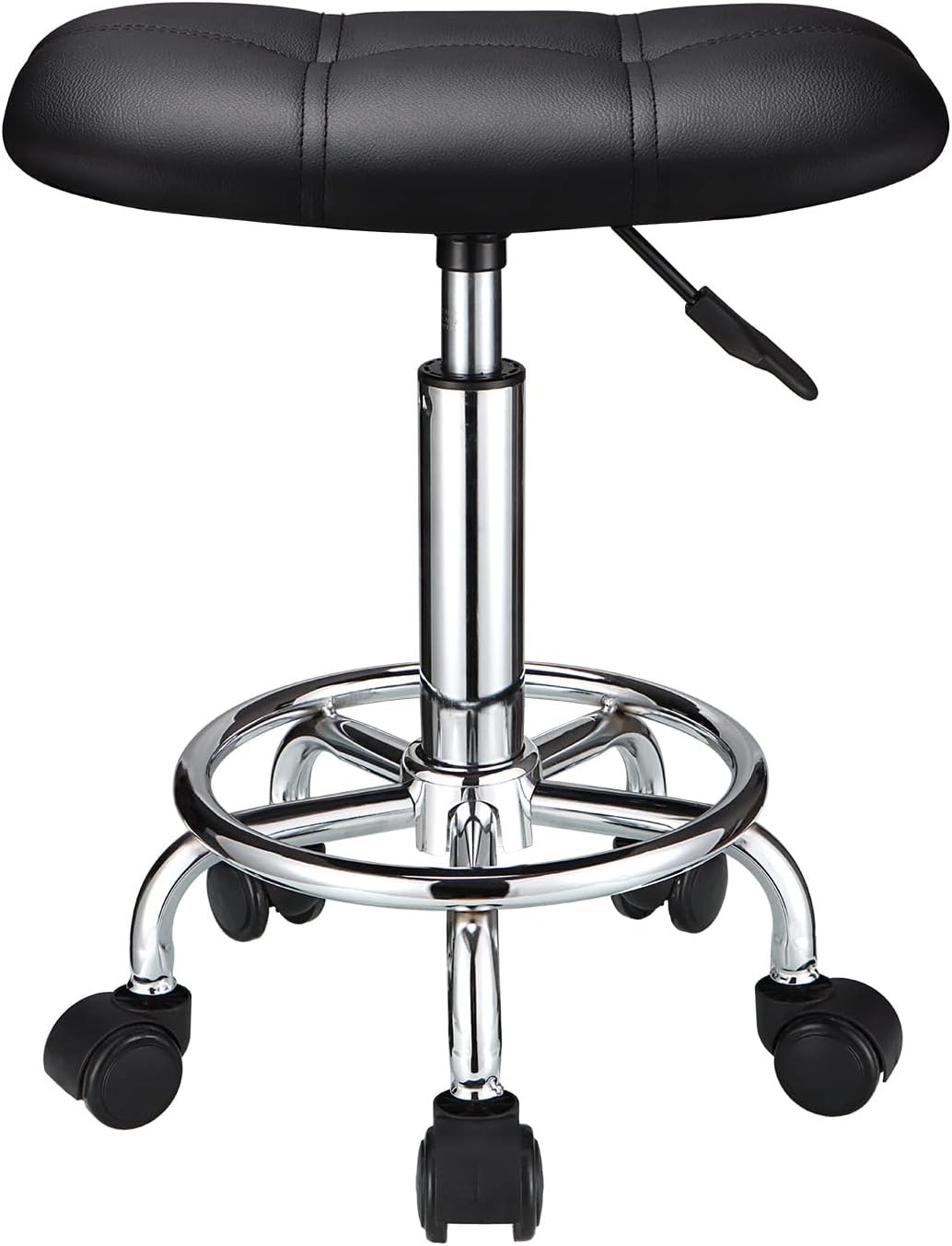 HMTOT Square Rolling Stool with Wheels Height Adjustable Swivel Stools Black - Hatke