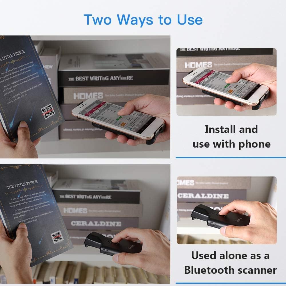 Upgraded Eyoyo QR Code Scanner Bluetooth Android Barcode Scanner, Portable Back Clip Wireless 1D 2D UPC ISBN Inventory Barcode Reader PDF417 Data Matrix Code Compatible with iPhone, Android Phone - Hatke