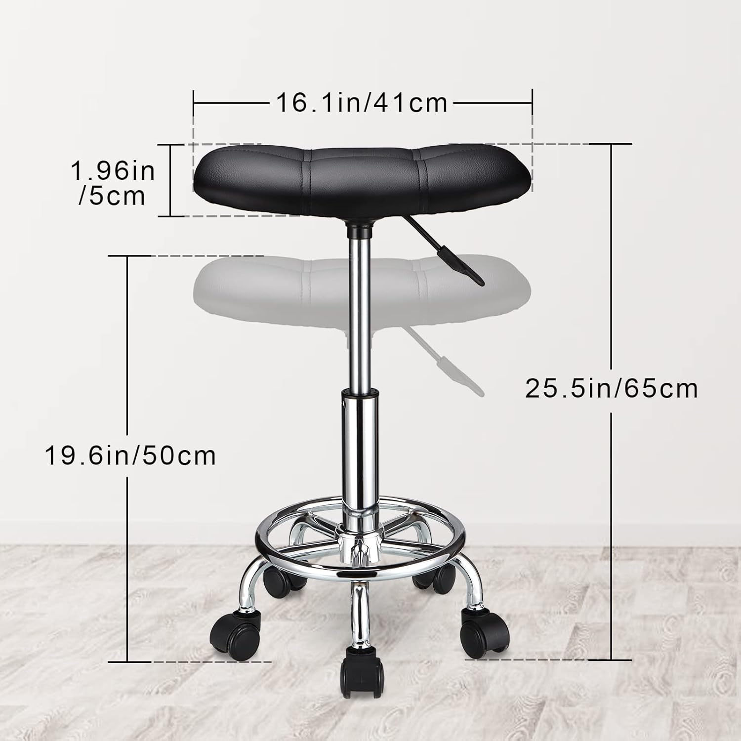 HMTOT Square Rolling Stool with Wheels Height Adjustable Swivel Stools Black - Hatke