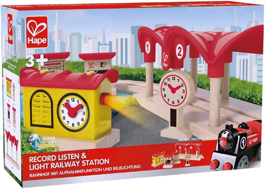 Hape E3702 Record Listen & Light Railway Station - Wooden Track Track Accessories - Hatke