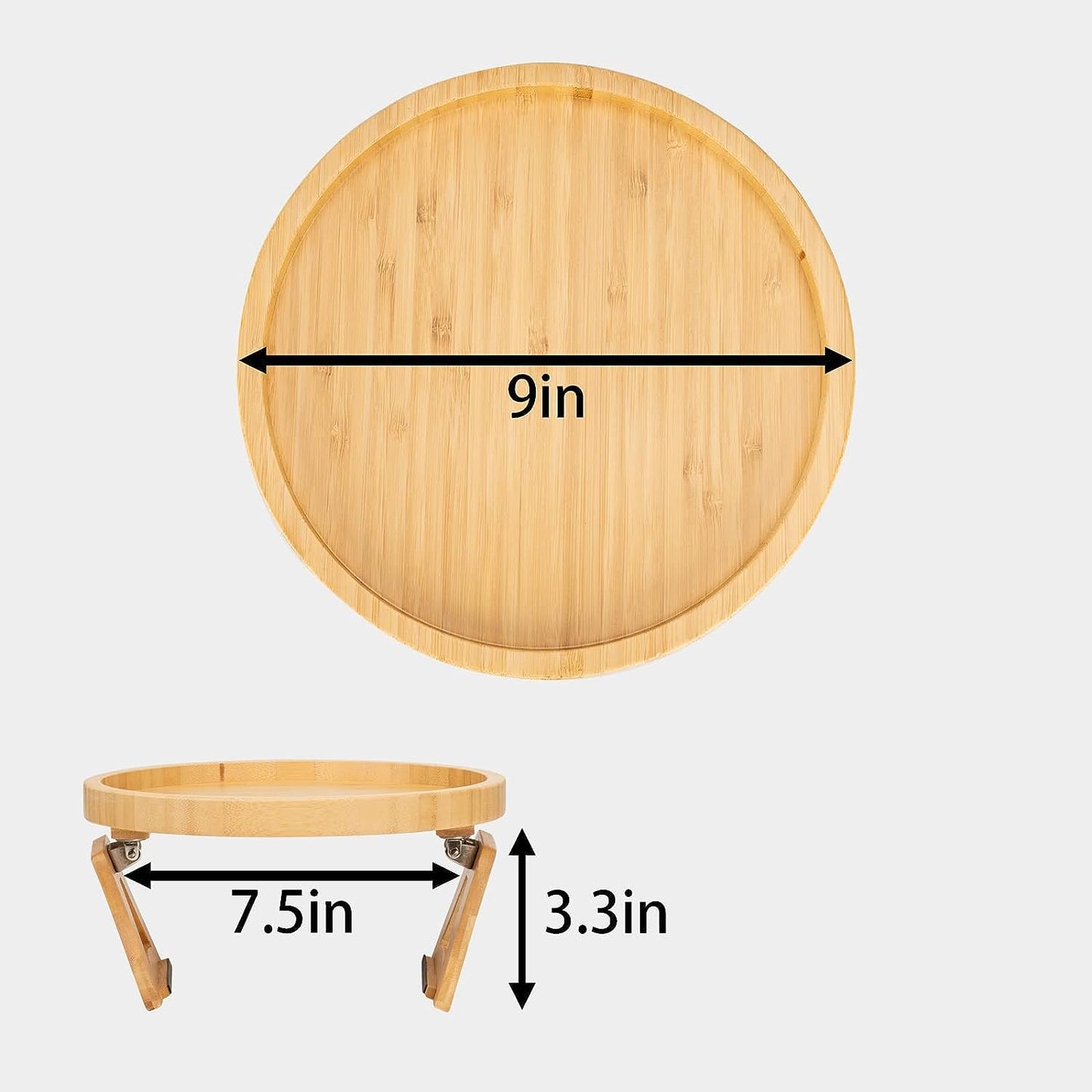 Bamboo Sofa Armrest Clip-On Tray | Ideal for Remote/Drinks/Phone (Round Shape) - Hatke