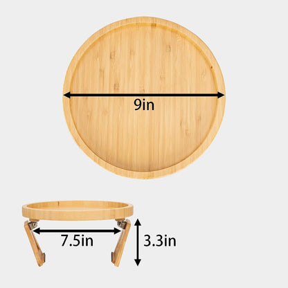 Bamboo Sofa Armrest Clip-On Tray | Ideal for Remote/Drinks/Phone (Round Shape) - Hatke