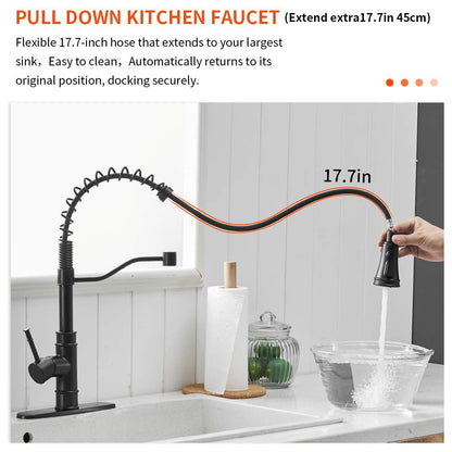 OWOFAN Kitchen Faucets with Pull Down Sprayer Solid Brass Matte Black Industrial Single Handle One Hole Or 3 Hole Faucet for Farmhouse Camper Laundry Utility RV Wet Bar Sinks - Hatke