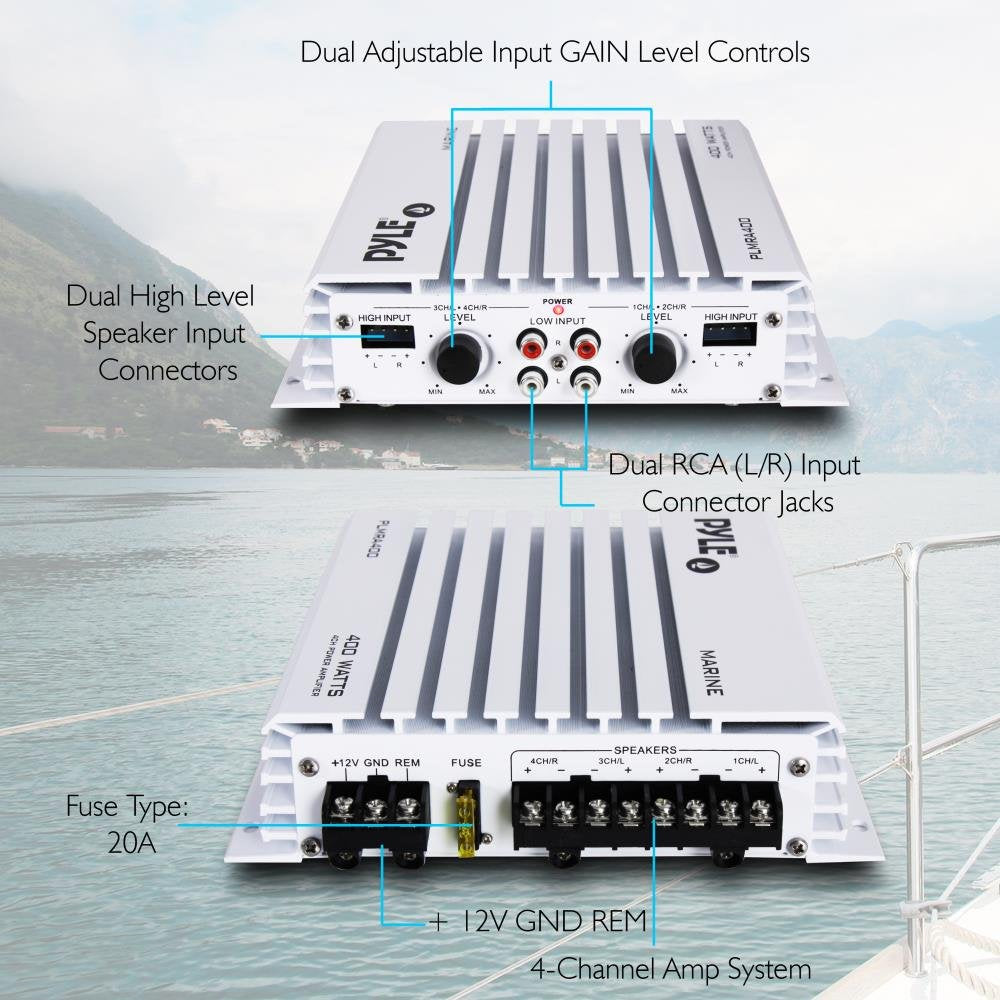 Pyle 4-Channel 400 Watts Hydra Series Vehicle Amplifier Waterproof Marine Class AB Amp - PLMRA400 - Hatke