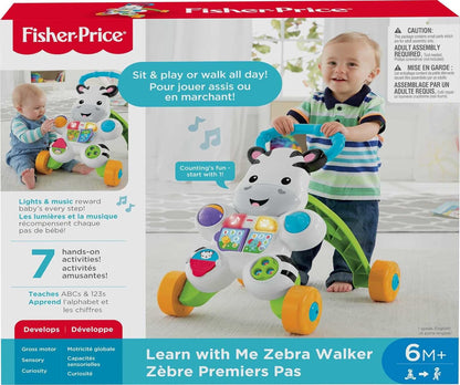 Fisher-Price Baby to Toddler Learning Toy, Learn with Me Zebra Walker with Music Lights and Activities for Ages 6+ Months - Hatke