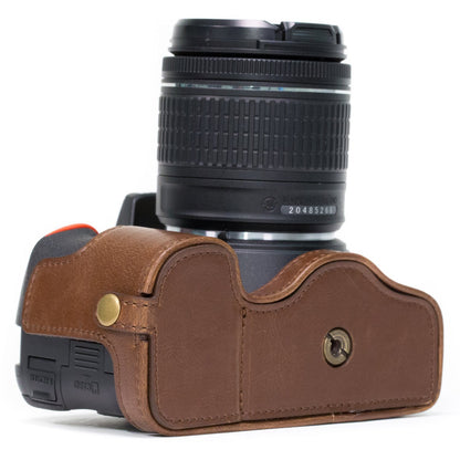 MegaGear Nikon D5600, D5500 Ever Ready Leather Camera Half Case and Strap, with Battery Access - Dark Brown - MG1171 - Hatke