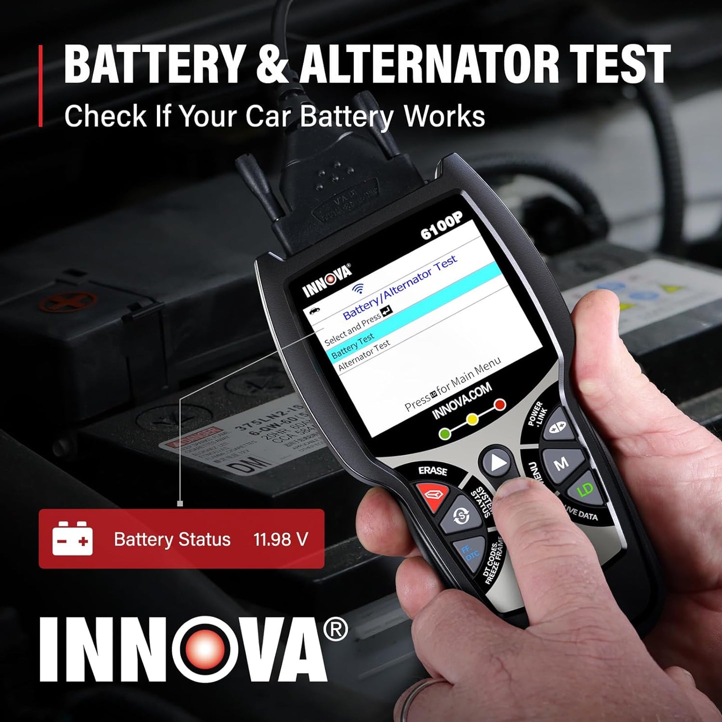 INNOVA 6100P SRS ABS OBD2 Scanner Car Code Reader Scan Tool Ignition Tester with Battery Alternator Test Oil Service Light Reset Car Health Monitor - Hatke