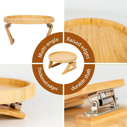 Bamboo Sofa Armrest Clip-On Tray | Ideal for Remote/Drinks/Phone (Round Shape) - Hatke