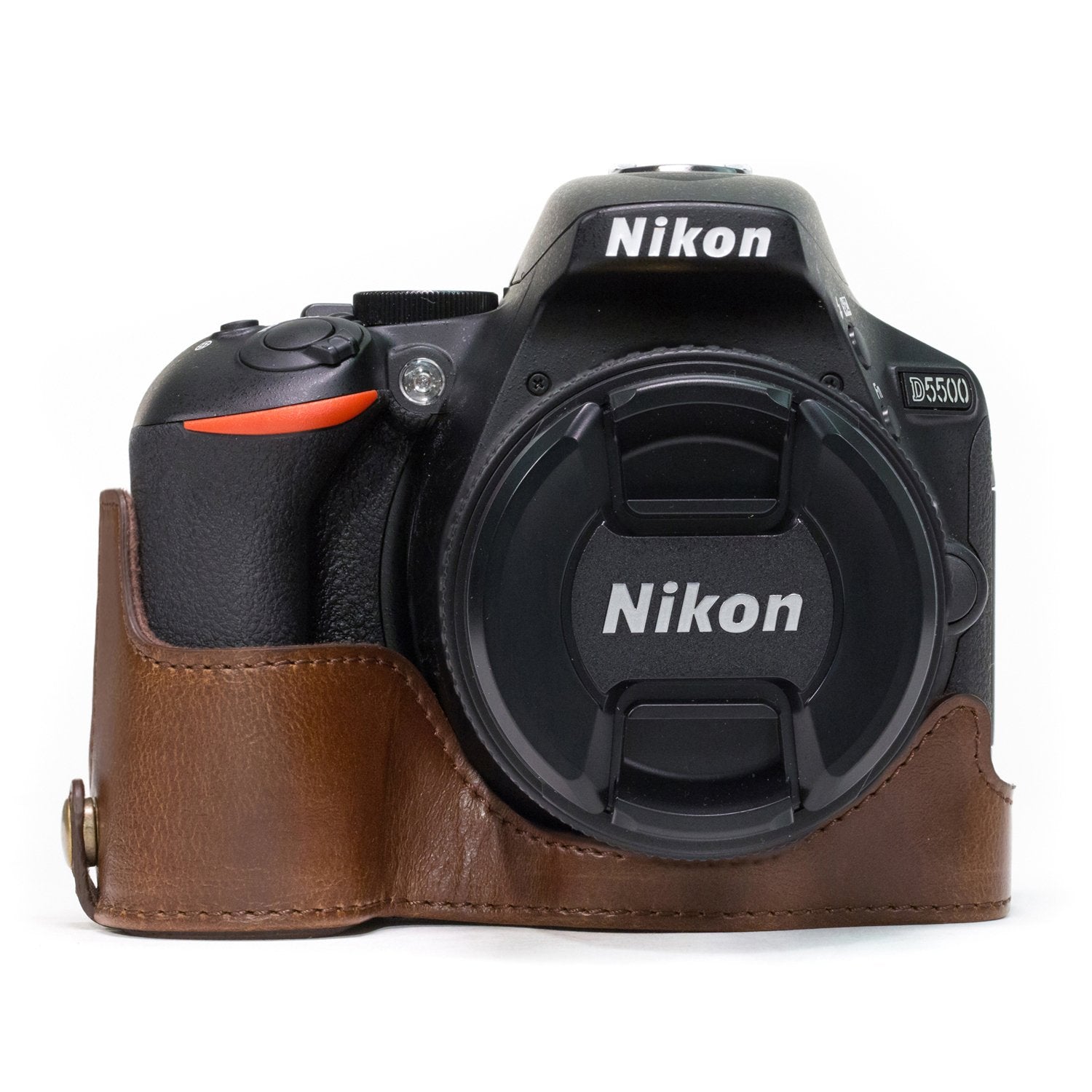 MegaGear Nikon D5600, D5500 Ever Ready Leather Camera Half Case and Strap, with Battery Access - Dark Brown - MG1171 - Hatke