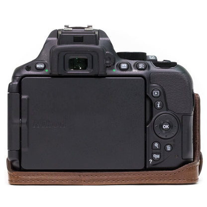 MegaGear Nikon D5600, D5500 Ever Ready Leather Camera Half Case and Strap, with Battery Access - Dark Brown - MG1171 - Hatke