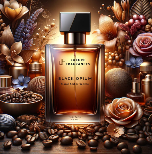 Black Opium by Luxure Fragrances - Floral Amber Vanilla Perfume - Eau De Parfum - For Her - 50ml - Hatke