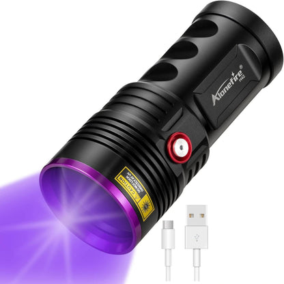 Alonefire 36W 365nm UV Torch USB Rechargeable Black Light with UV Safety Glasses, 4 x Battery - Hatke