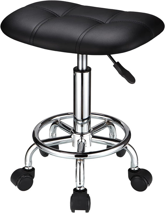 HMTOT Square Rolling Stool with Wheels Height Adjustable Swivel Stools Black - Hatke