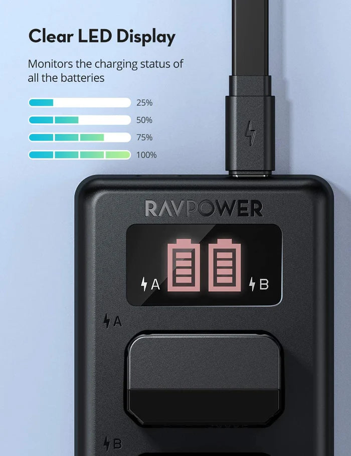 RAVPower Savior Series Dual USB Dual Slot Charger For NP-FW50 Camera Batteries - Hatke