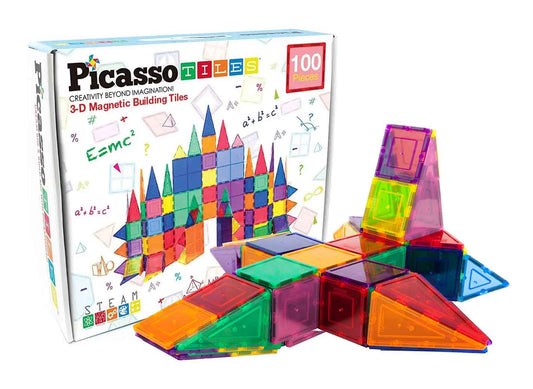 PicassoTiles 100 Pieces Magnet Building Tiles (PT100) | STEM Toys | Magnetic 3D Blocks Construction Playboards, Creativity Beyond Imagination, Inspirational, Recreational, Educational Conventional - Hatke