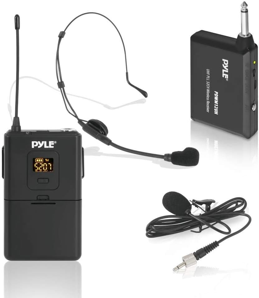 Pyle UHF 32-Channels Wireless Microphone - System Set w/ Headset & Lavalier Lapel Microphones, Beltpack Transmitter, Clip on Lavalier Mic & Receiver-Perfect for Karaoke & Conference - PDWM12UH,Black - Hatke