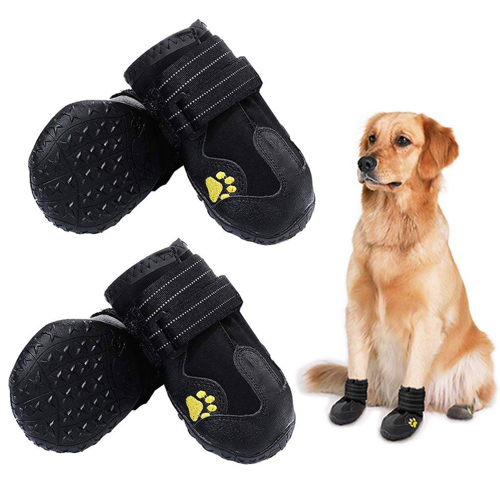 PK.ZTopia Waterproof Dog Boots, Dog Outdoor Shoes, Dog Rain Boots, Running Shoes for Medium to Large Dogs with Two Reflective Fastening Straps and Rugged Anti-Slip Sole (2.95" x 2.52",Black 4PCS) - Hatke