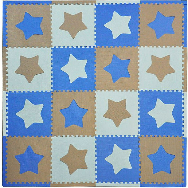 Tadpoles Soft EVA Foam 16pc Playmat Set, Stars, Blue/Grey, 50"x50" - Hatke