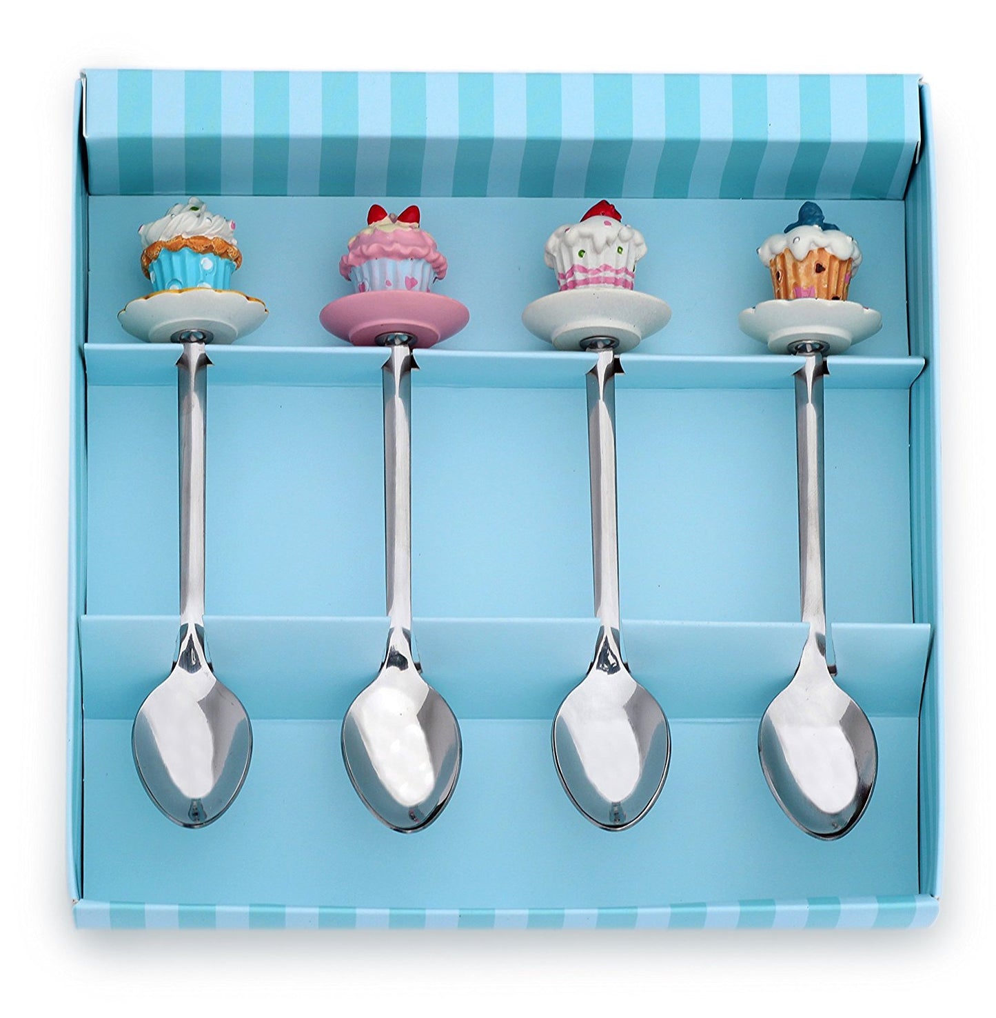 Meshberry Dessert Serving Spoons - Gift Set for Party & Birthday - Each Teaspoon with Souvenir Cupcakes - Ideal for Sweet Bar Appetizer - Hatke