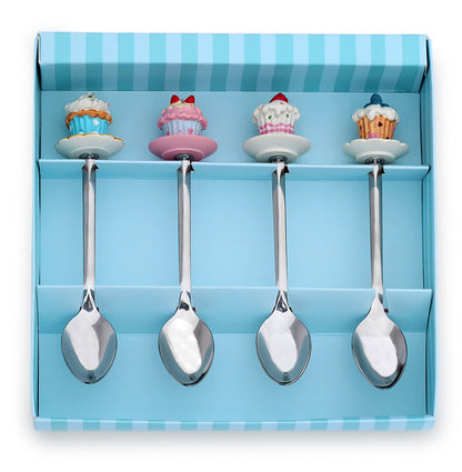 Meshberry Dessert Serving Spoons - Gift Set for Party & Birthday - Each Teaspoon with Souvenir Cupcakes - Ideal for Sweet Bar Appetizer - Hatke