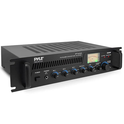 Pyle Home PT610 19-Inch Rack Mount 600-Watt Power Amplifier/Mixer with 70V Output - Hatke