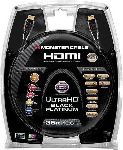 Monster Black Platinum Ultra HD High Speed HDMI Cable with Ethernet - 35 ft., ., 27Gbps, 60/120HZ, 8-16 Bit - Hatke