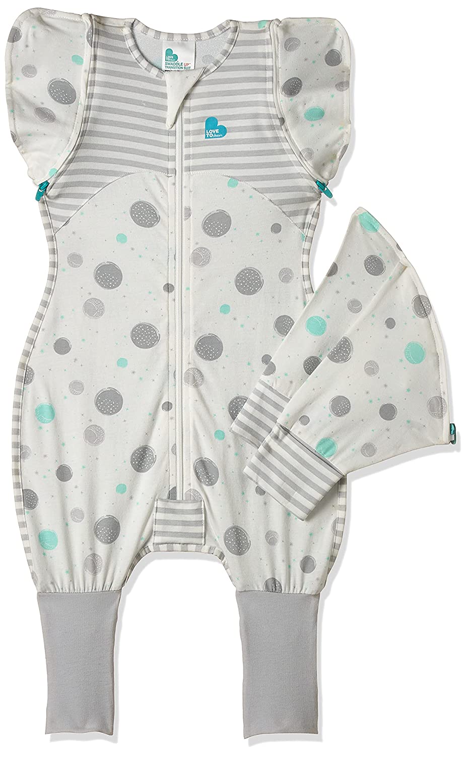 Love To Dream Swaddle UP Transition Suit 0.2 TOG, White, Large (8.5-11 kg / 19-24 lbs) Patented Zip-Off Wings and Unique Self-Soothing Sleeves, Safely Transition from Swaddled to Arms-Free Before Rolling Over - Hatke