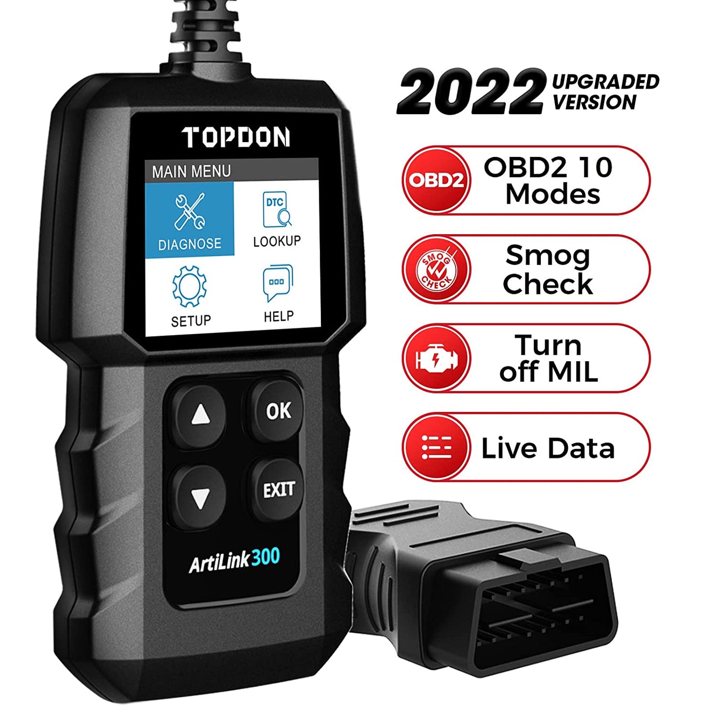 TT TOPDON ArtLink 300 OBD2 Scanner OBD2 Car Engine Fault Code Reader AL300 Diagnostic Scan Tool with Full OBD2 Functions Turn Off Check Engine Light Check Emissions for DIY Home Mechanics (OPEN BOX) - Hatke