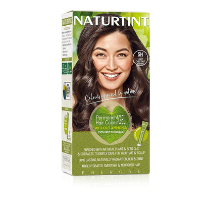 Naturtint Permanent 5N Light Chestnut Brown Hair Colour Gel, Ammonia Free, Long Lasting Gray Coverage - 170ml - Hatke