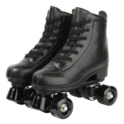 XUDREZ Roller Skates High-Top Double-Row Black PU Leather with ABEC-7 Bearing Roller Skates for Women and Men Size 41 - Hatke