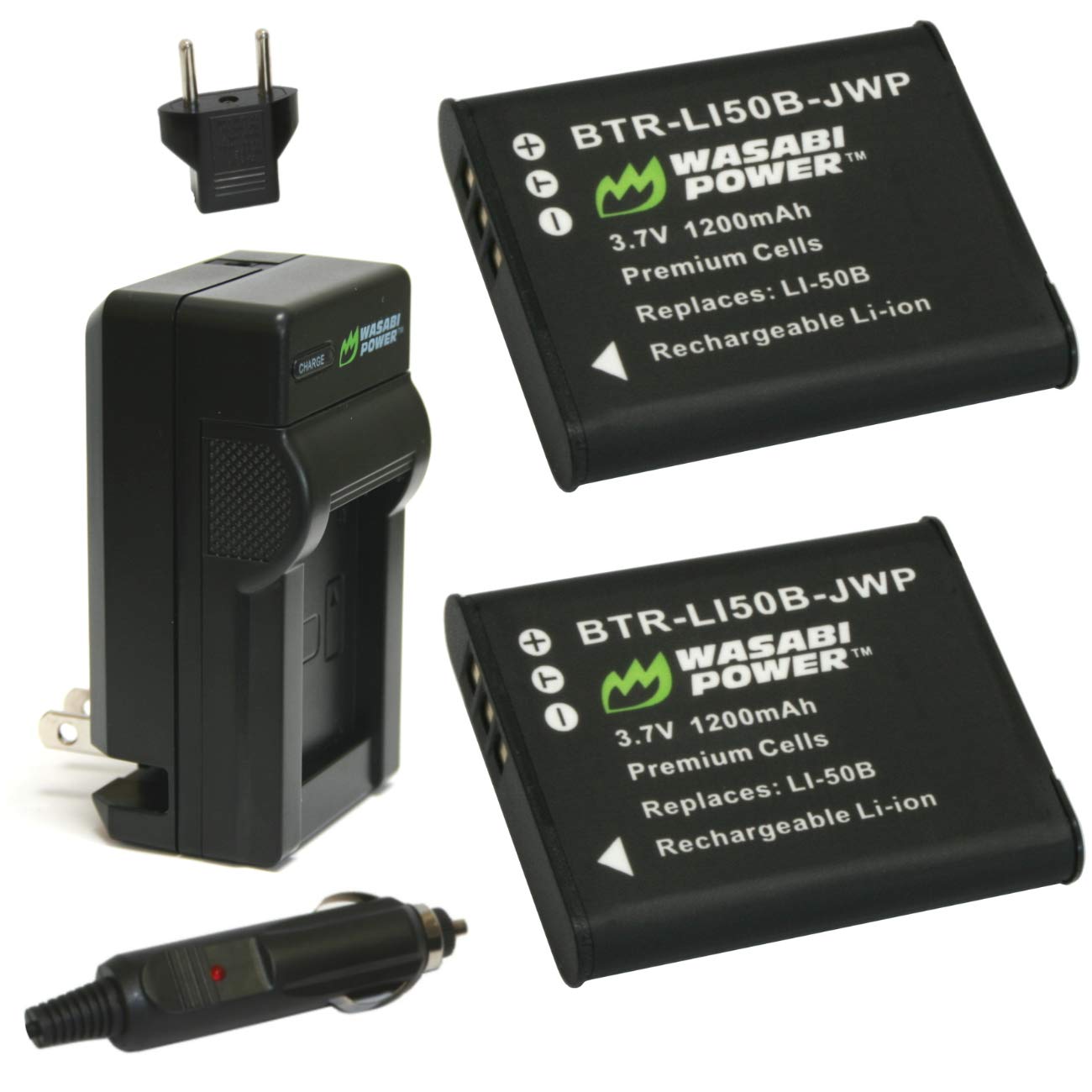 Wasabi Power LI-50B Battery (2-Pack) and Charger for Olympus and Olympus Stylus models - Hatke