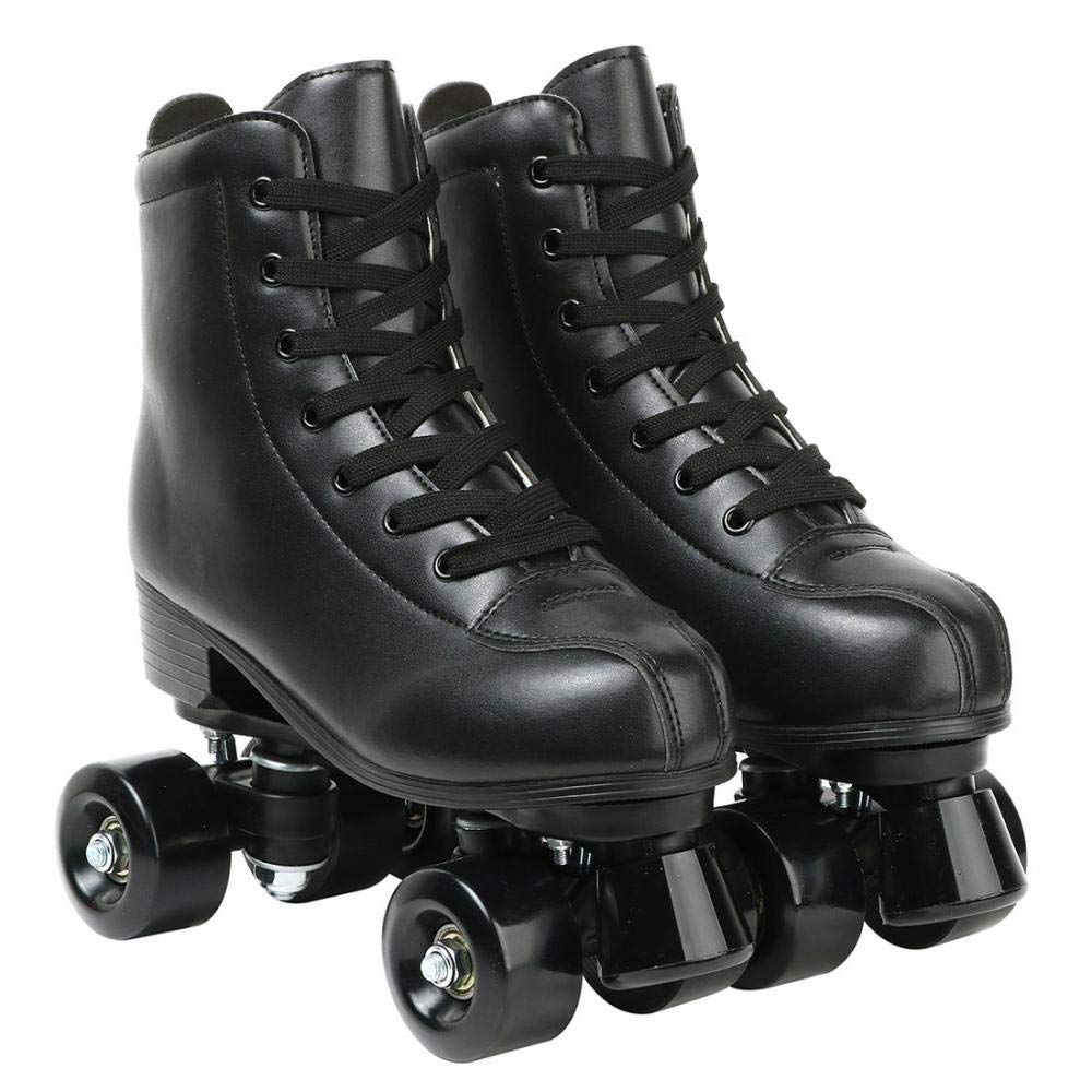 XUDREZ Roller Skates High-Top Double-Row Black PU Leather with ABEC-7 Bearing Roller Skates for Women and Men Size 41 - Hatke