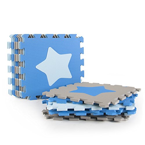 Tadpoles Soft EVA Foam 16pc Playmat Set, Stars, Blue/Grey, 50"x50" - Hatke