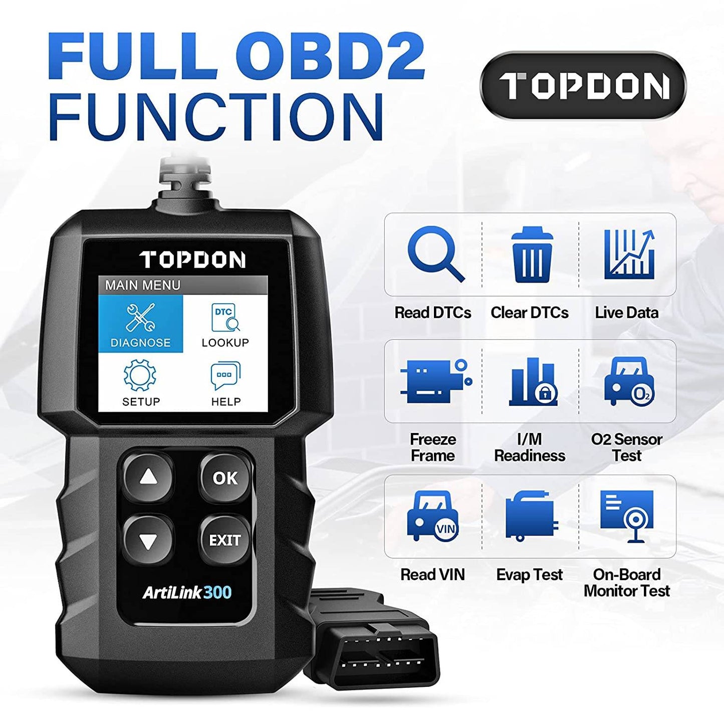 TT TOPDON ArtLink 300 OBD2 Scanner OBD2 Car Engine Fault Code Reader AL300 Diagnostic Scan Tool with Full OBD2 Functions Turn Off Check Engine Light Check Emissions for DIY Home Mechanics (OPEN BOX) - Hatke