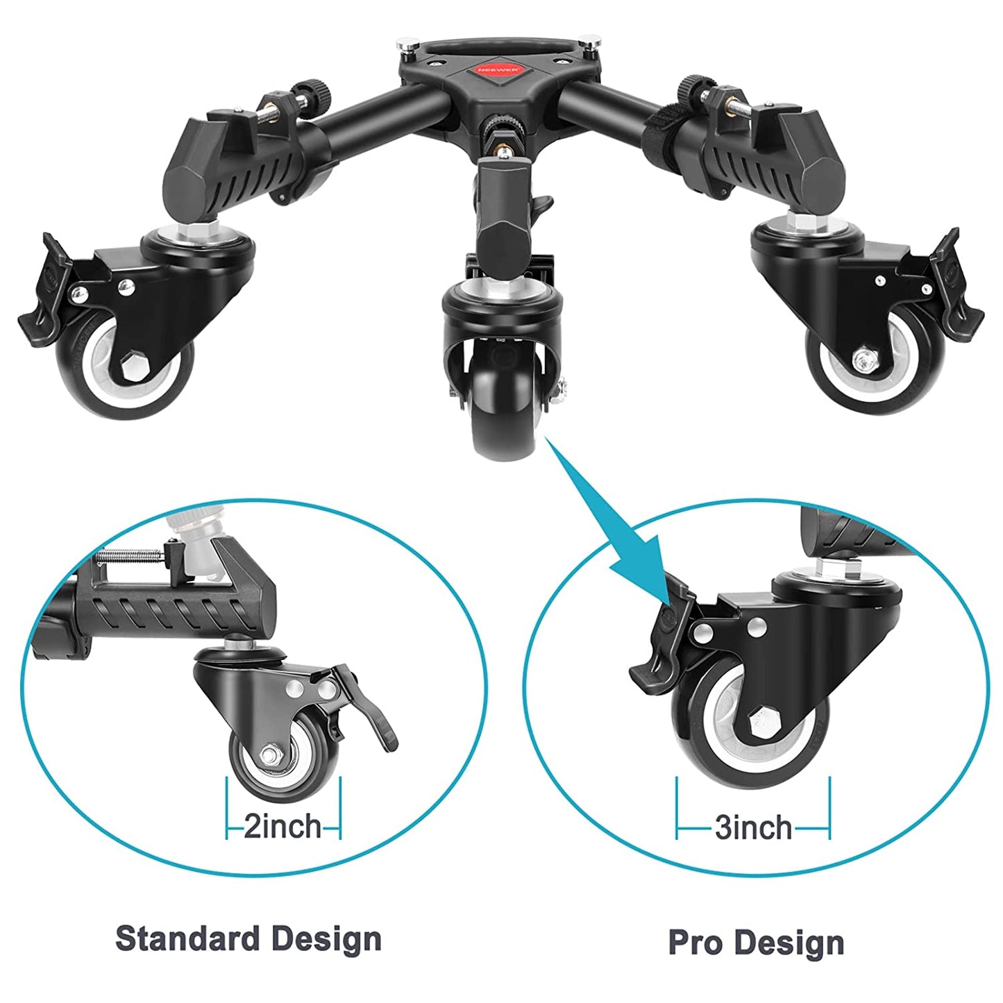 Neewer Photography Professional Heavy Duty Tripod Dolly with Rubber Wheels and Adjustable Leg Mounts for Canon Nikon Sony DSLR Cameras Camcorder Photo Video Lighting - Hatke