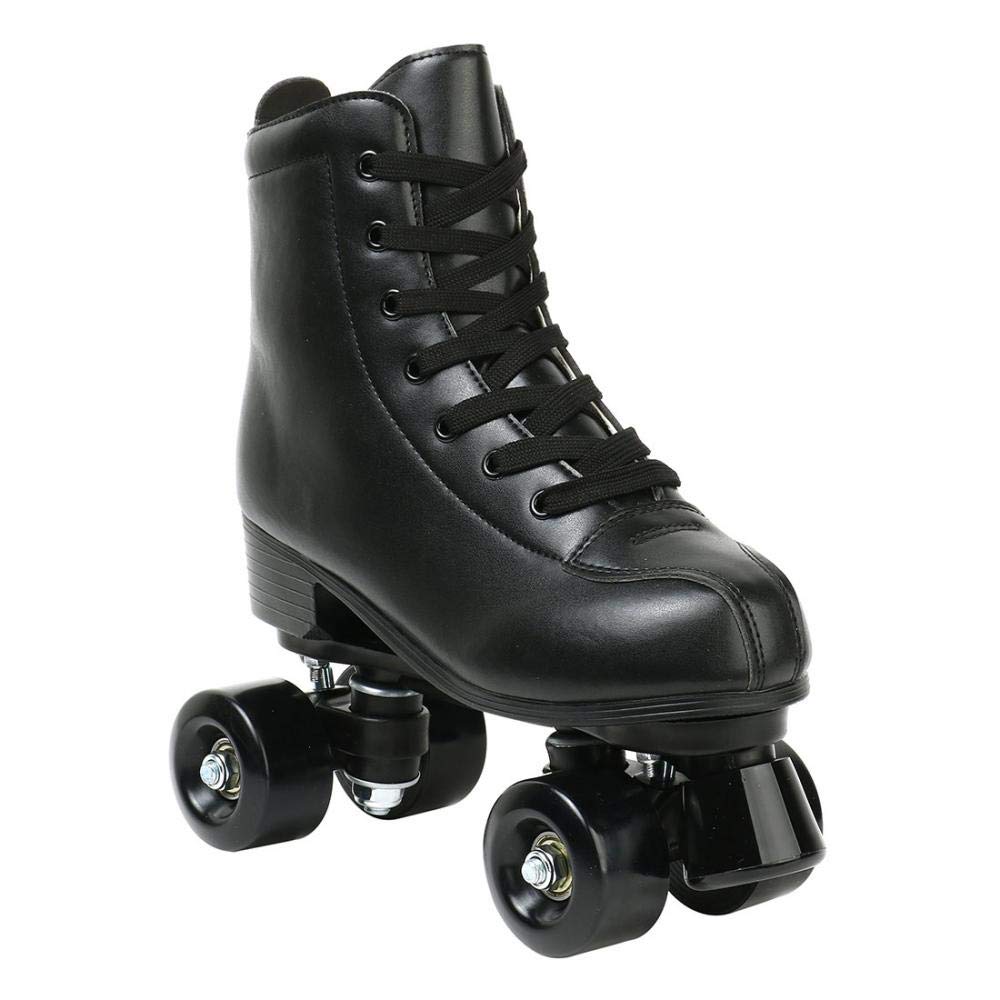 XUDREZ Roller Skates High-Top Double-Row Black PU Leather with ABEC-7 Bearing Roller Skates for Women and Men Size 41 - Hatke