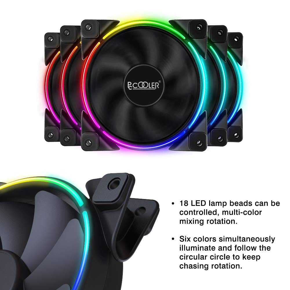 Pccooler 120mm 3 pcs Fan Moonlight Series, PC-3M120 RGB LED Computer Case Fan - PWM PC Cooling Fan - Dual Light Loop Quiet Fan/Multiple Light Modes with Controller for PC Cases, CPU Coolers - Hatke