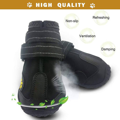 PK.ZTopia Waterproof Dog Boots, Dog Outdoor Shoes, Dog Rain Boots, Running Shoes for Medium to Large Dogs with Two Reflective Fastening Straps and Rugged Anti-Slip Sole (2.95" x 2.52",Black 4PCS) - Hatke