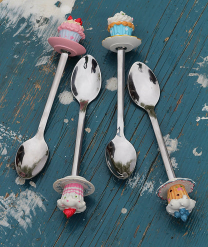 Meshberry Dessert Serving Spoons - Gift Set for Party & Birthday - Each Teaspoon with Souvenir Cupcakes - Ideal for Sweet Bar Appetizer - Hatke