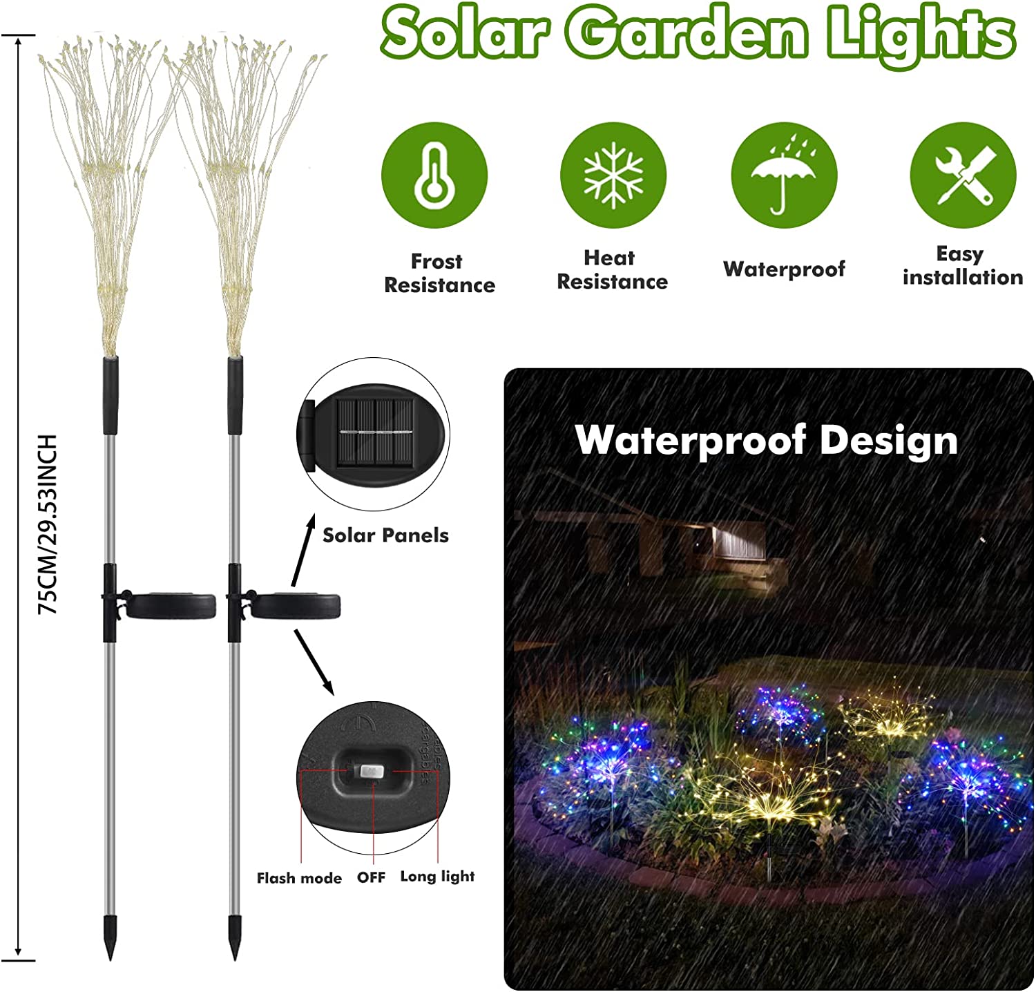 Solar Powered Garden Firework String Lights with 2 Lighting Modes Twinkling and Steady-ON for Garden, Patio, Yard, Flowerbed, Parties (Warm White) by Anordsem - Hatke