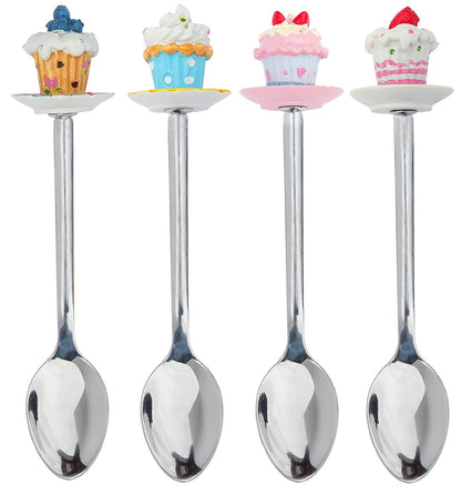 Meshberry Dessert Serving Spoons - Gift Set for Party & Birthday - Each Teaspoon with Souvenir Cupcakes - Ideal for Sweet Bar Appetizer - Hatke