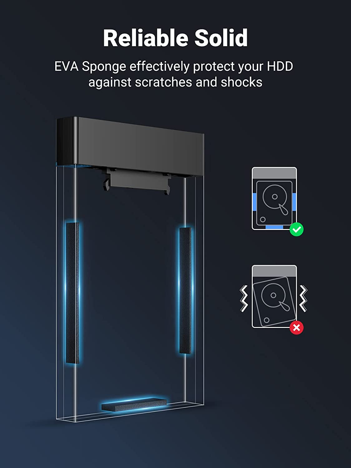 UGREEN 2.5 Inch External Hard Drive Enclosure With Built-in 0.5m USB 3.0 A Cable SATA HDD Caddy, 5Gbps UASP Supported SSD Reader, Compatible with WD EVO Seagate Toshiba Crucial Kingston etc. (30847) - Hatke