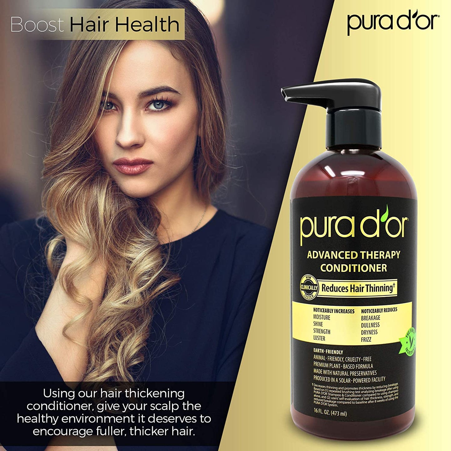 PURA D'OR Advanced Therapy Conditioner (16oz) For Increased Moisture, Strength, Volume & Texture, No Sulfates, Made with Argan Oil & Biotin, All Hair Types, Men & Women (Packaging May Vary) - Hatke